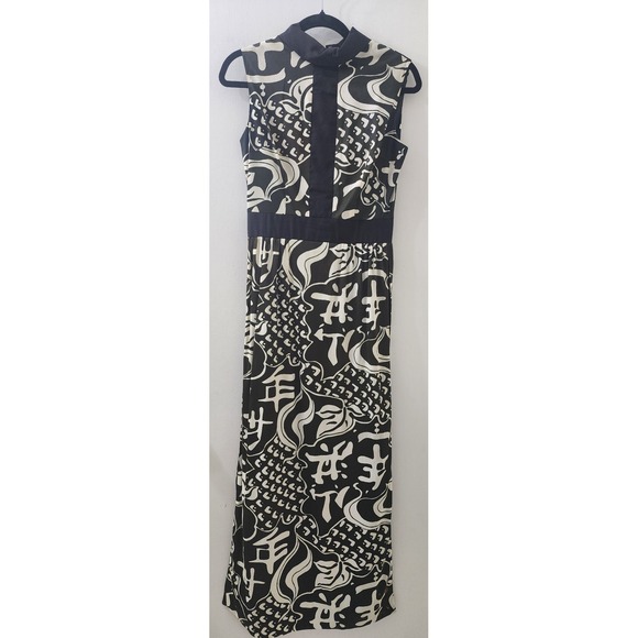 Kenny Classics Dresses & Skirts - Kenny Classics Vintage Black White Calligraphy Print Maxi Dress Mock Neck Slit